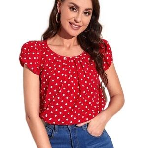 Agenda‎ Red Puff Sleeve Blouse